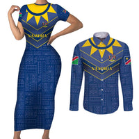 Namibia National Emblem Couples Matching Short Sleeve Bodycon Dress and Long Sleeve Button Shirt Sporty Style with Traditional Patterns TS04