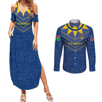 Namibia National Emblem Couples Matching Summer Maxi Dress and Long Sleeve Button Shirt Sporty Style with Traditional Patterns TS04