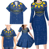 Namibia National Emblem Family Matching Long Sleeve Bodycon Dress and Hawaiian Shirt Sporty Style with Traditional Patterns