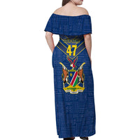Namibia National Emblem Family Matching Off Shoulder Maxi Dress and Hawaiian Shirt Sporty Style with Traditional Patterns