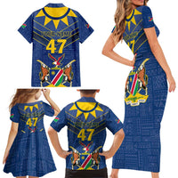 Namibia National Emblem Family Matching Short Sleeve Bodycon Dress and Hawaiian Shirt Sporty Style with Traditional Patterns