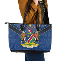 Namibia National Emblem Leather Tote Bag Sporty Style with Traditional Patterns