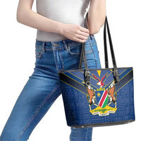 Namibia National Emblem Leather Tote Bag Sporty Style with Traditional Patterns