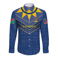 Namibia National Emblem Long Sleeve Button Shirt Sporty Style with Traditional Patterns