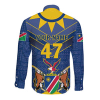 Namibia National Emblem Long Sleeve Button Shirt Sporty Style with Traditional Patterns