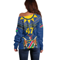 Namibia National Emblem Off Shoulder Sweater Sporty Style with Traditional Patterns