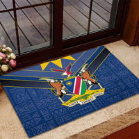 Namibia National Emblem Rubber Doormat Sporty Style with Traditional Patterns
