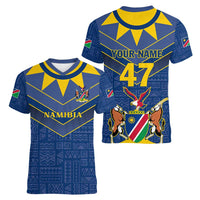 Namibia National Emblem Women V-Neck T-Shirt Sporty Style with Traditional Patterns