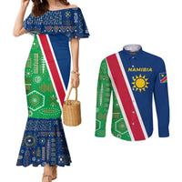 Namibia Flag Couples Matching Mermaid Dress and Long Sleeve Button Shirt Detailed Design with Traditional Patterns