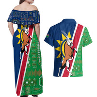 Namibia Flag Couples Matching Off Shoulder Maxi Dress and Hawaiian Shirt Detailed Design with Traditional Patterns