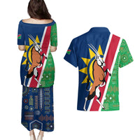 Namibia Flag Couples Matching Puletasi and Hawaiian Shirt Detailed Design with Traditional Patterns