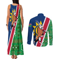 Namibia Flag Couples Matching Tank Maxi Dress and Long Sleeve Button Shirt Detailed Design with Traditional Patterns