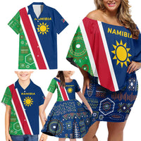 Namibia Flag Family Matching Off Shoulder Short Dress and Hawaiian Shirt Detailed Design with Traditional Patterns
