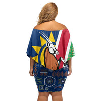 Namibia Flag Family Matching Off Shoulder Short Dress and Hawaiian Shirt Detailed Design with Traditional Patterns