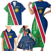 Namibia Flag Family Matching Short Sleeve Bodycon Dress and Hawaiian Shirt Detailed Design with Traditional Patterns