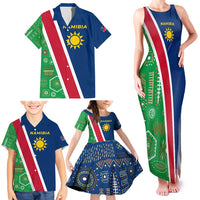 Namibia Flag Family Matching Tank Maxi Dress and Hawaiian Shirt Detailed Design with Traditional Patterns