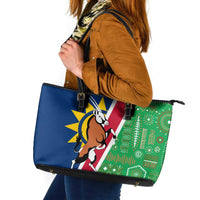Namibia Flag Leather Tote Bag Detailed Design with Traditional Patterns