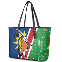 Namibia Flag Leather Tote Bag Detailed Design with Traditional Patterns