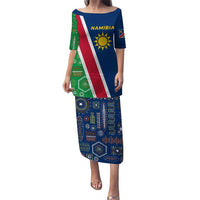 Namibia Flag Puletasi Detailed Design with Traditional Patterns