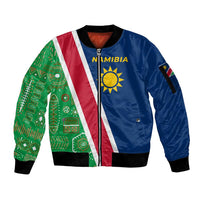 Namibia Flag Sleeve Zip Bomber Jacket Detailed Design with Traditional Patterns