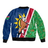Namibia Flag Sleeve Zip Bomber Jacket Detailed Design with Traditional Patterns
