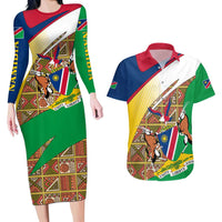 Namibia Map Couples Matching Long Sleeve Bodycon Dress and Hawaiian Shirt National Emblem & Cultural Motif Design