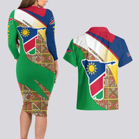 Namibia Map Couples Matching Long Sleeve Bodycon Dress and Hawaiian Shirt National Emblem & Cultural Motif Design