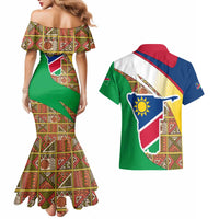 Namibia Map Couples Matching Mermaid Dress and Hawaiian Shirt National Emblem & Cultural Motif Design