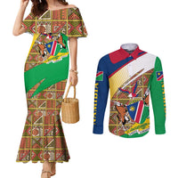 Namibia Map Couples Matching Mermaid Dress and Long Sleeve Button Shirt National Emblem & Cultural Motif Design