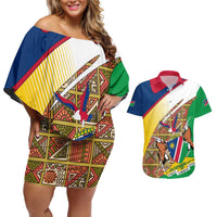 Namibia Map Couples Matching Off Shoulder Short Dress and Hawaiian Shirt National Emblem & Cultural Motif Design