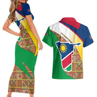 Namibia Map Couples Matching Short Sleeve Bodycon Dress and Hawaiian Shirt National Emblem & Cultural Motif Design