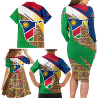 Namibia Map Family Matching Long Sleeve Bodycon Dress and Hawaiian Shirt National Emblem & Cultural Motif Design