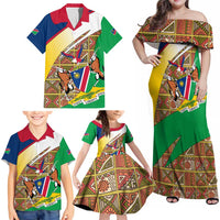 Namibia Map Family Matching Off Shoulder Maxi Dress and Hawaiian Shirt National Emblem & Cultural Motif Design