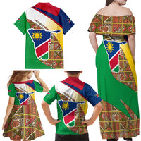 Namibia Map Family Matching Off Shoulder Maxi Dress and Hawaiian Shirt National Emblem & Cultural Motif Design