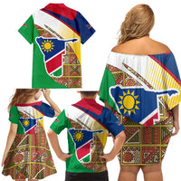 Namibia Map Family Matching Off Shoulder Short Dress and Hawaiian Shirt National Emblem & Cultural Motif Design