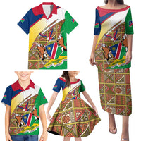 Namibia Map Family Matching Puletasi and Hawaiian Shirt National Emblem & Cultural Motif Design