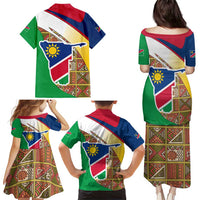Namibia Map Family Matching Puletasi and Hawaiian Shirt National Emblem & Cultural Motif Design