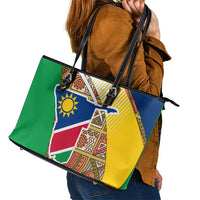 Namibia Map Leather Tote Bag National Emblem & Cultural Motif Design
