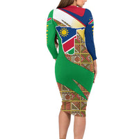 Namibia Map Long Sleeve Bodycon Dress National Emblem & Cultural Motif Design