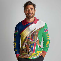 Namibia Map Long Sleeve Polo Shirt National Emblem & Cultural Motif Design