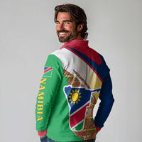 Namibia Map Long Sleeve Polo Shirt National Emblem & Cultural Motif Design