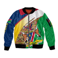 Namibia Map Sleeve Zip Bomber Jacket National Emblem & Cultural Motif Design