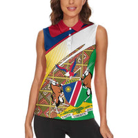 Namibia Map Women Sleeveless Polo Shirt National Emblem & Cultural Motif Design