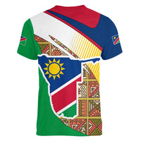 Namibia Map Women V-Neck T-Shirt National Emblem & Cultural Motif Design