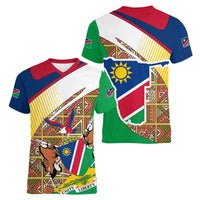Namibia Map Women V-Neck T-Shirt National Emblem & Cultural Motif Design