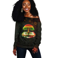 Black History Tree of Knowledge Off Shoulder Sweater Pan-African Afrocentric Drip Art Illustration