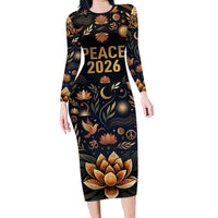 Peace 2026 Spiritual Harmony Long Sleeve Bodycon Dress Bohemian Celestial Mandala Illustration