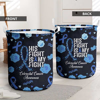 His Fight Is My Fight Colorectal Cancer Awareness Laundry Basket Blue Ribbon Heart Pattern Illustration