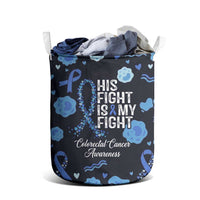 His Fight Is My Fight Colorectal Cancer Awareness Laundry Basket Blue Ribbon Heart Pattern Illustration