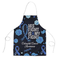 His Fight Is My Fight Colorectal Cancer Awareness Apron Blue Ribbon Heart Pattern Illustration